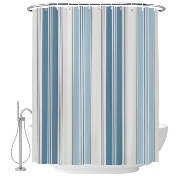 Blue Stripes Lines Fabric Shower Curtain Beige Classic Vertical Striped Washable Shower Curtains for Bathroom, Waterproof Bath Curtain with Hooks Home Decor 72x72in