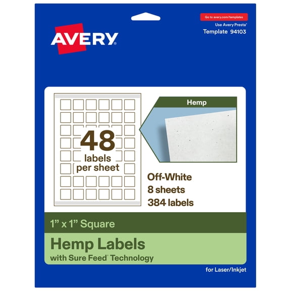 Avery Square Hemp Labels, 1" x 1", Off-White, 384 Labels Total