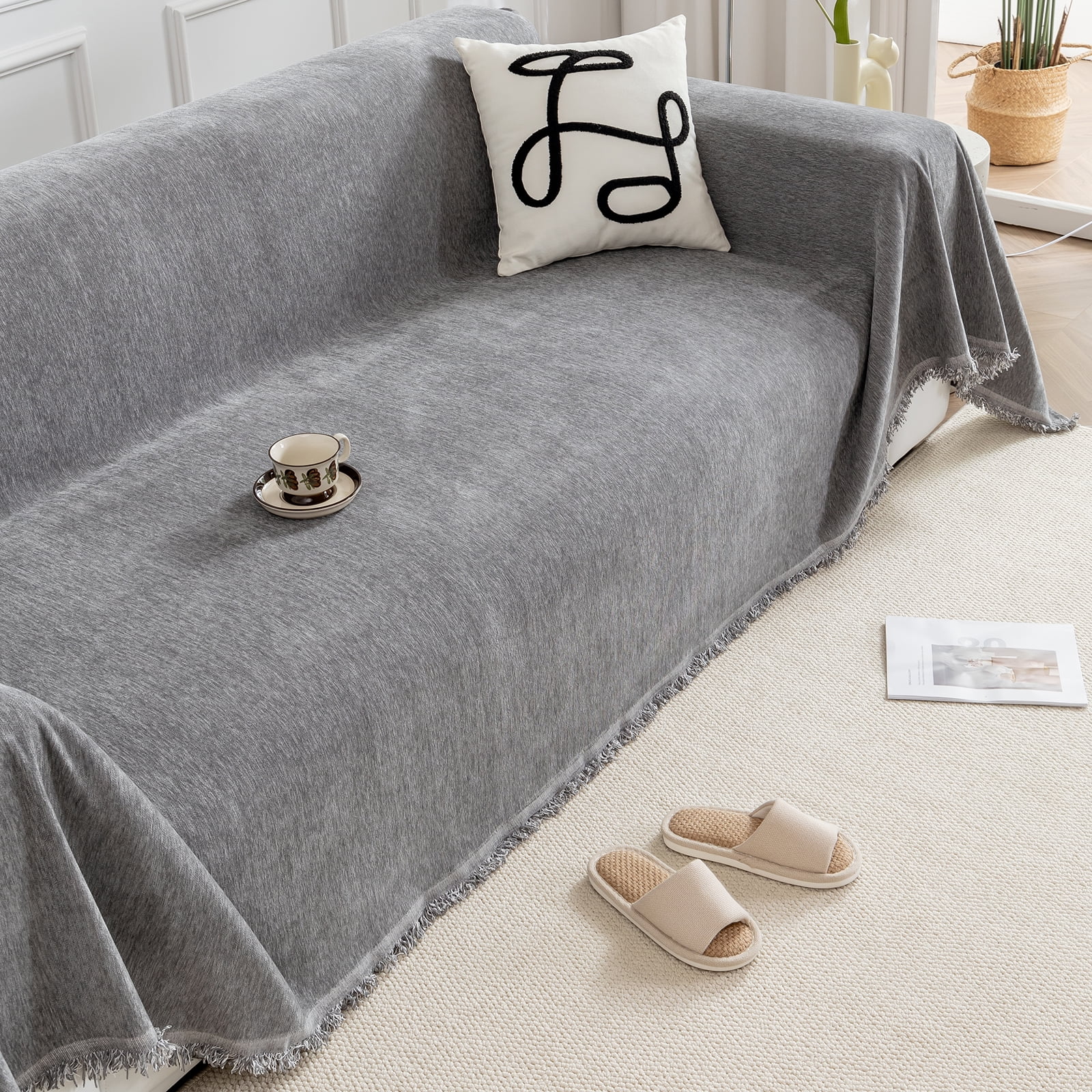 Lapalife 1 Piece Chenille Sofa Blanket Cover 71''x 102'' Soft Sofa Slipcover Chairs Sofas Bed Cover for Bedroom Living Room, Gray