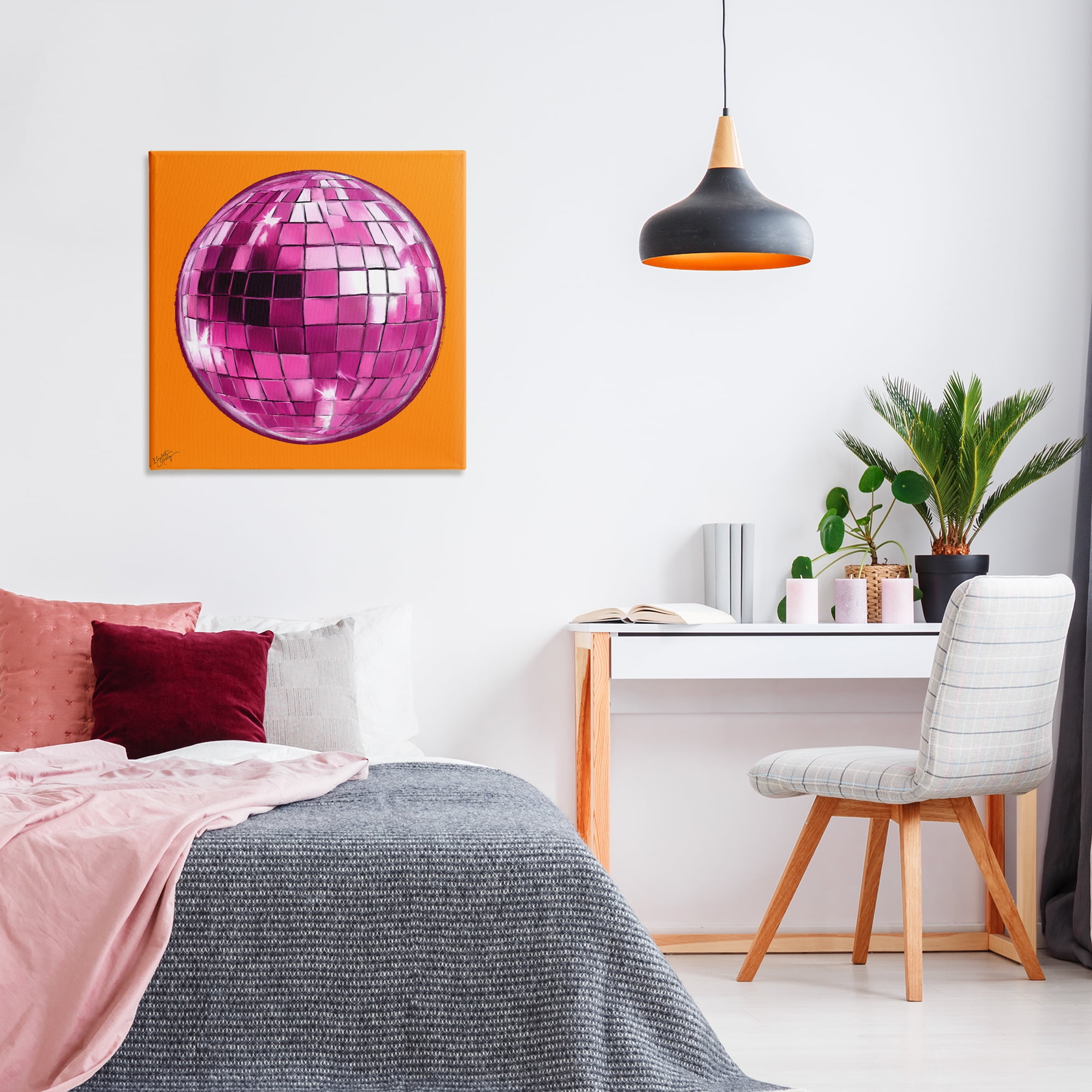 Stupell Industries Disco Ball on Orange Novelty & Humor Painting Wrapped Canvas Art Print Wall Art, 30 x 30