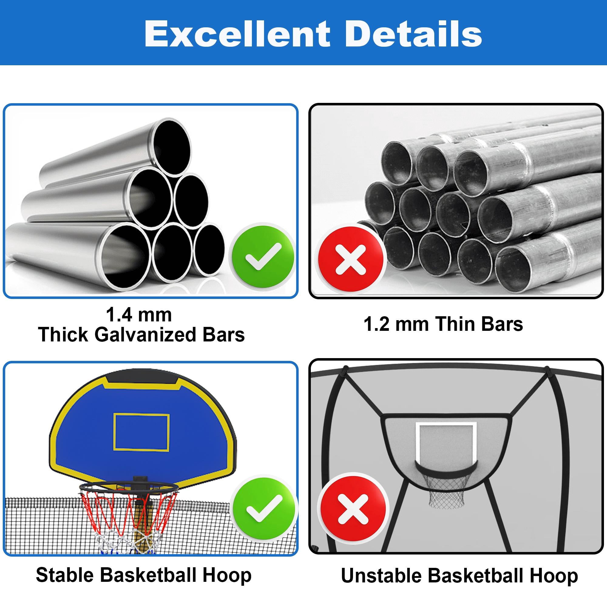 16ft Trampoline for Kids with Basketball Hoop and LED Lights, SEGMART Upgraded Kids Outdoor Trampoline with Enclosure Net and Ladder, Heavy Duty Recreational Trampoline for Indoor Outdoor Backyard