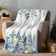 thumbnail image 2 of Winter Eucalyptus Leaves Flannel Blanket for Bed,Travel and Camping, Winter Blue Teal Leaves Super Soft Cozy Blanket for All Seasons 32"x48", 2 of 9