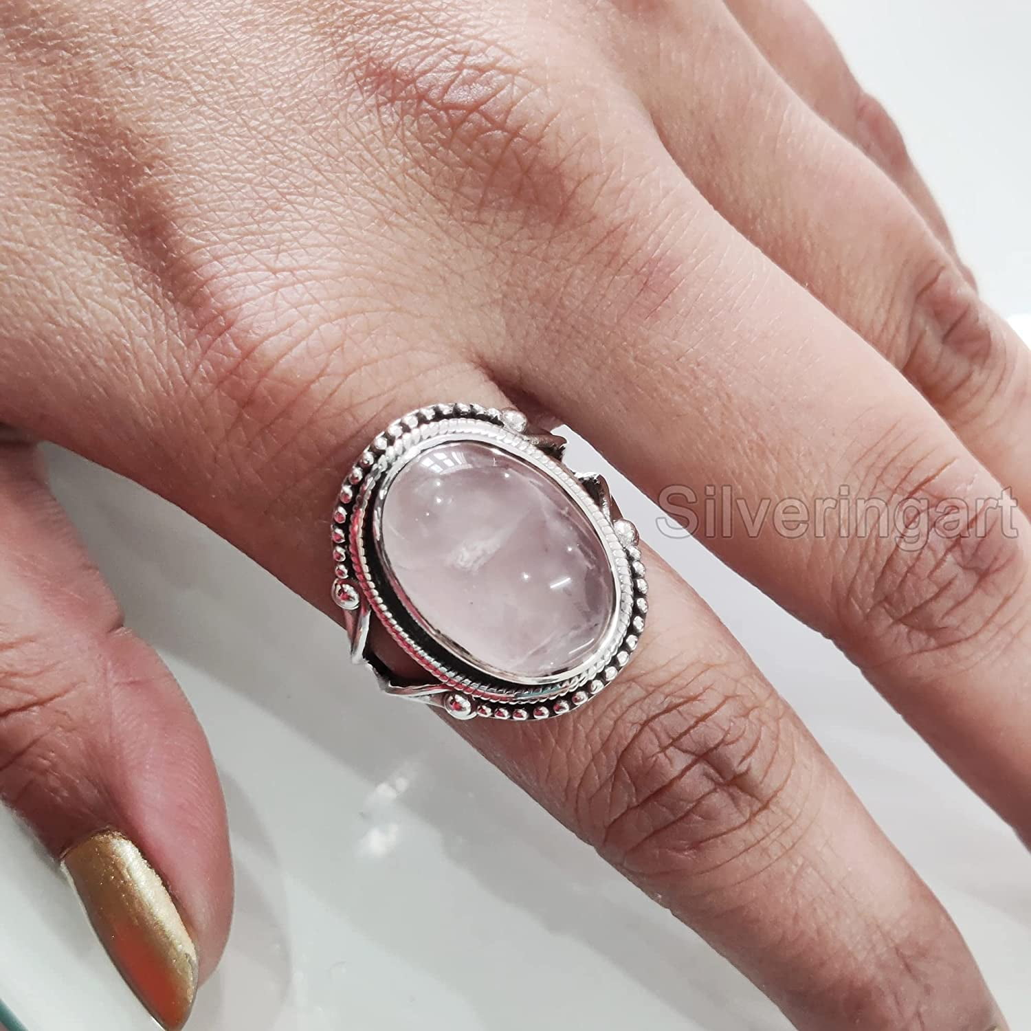 Buy Rose quartz ring, Pink ring, Sterling silver gemstone ring online at  aStudio1980.com