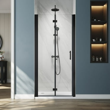 Sunny Shower Matte Black Frameless Bifold 36" x 72" Shower Door 1/4 in. Clear Tempered Glass Panel