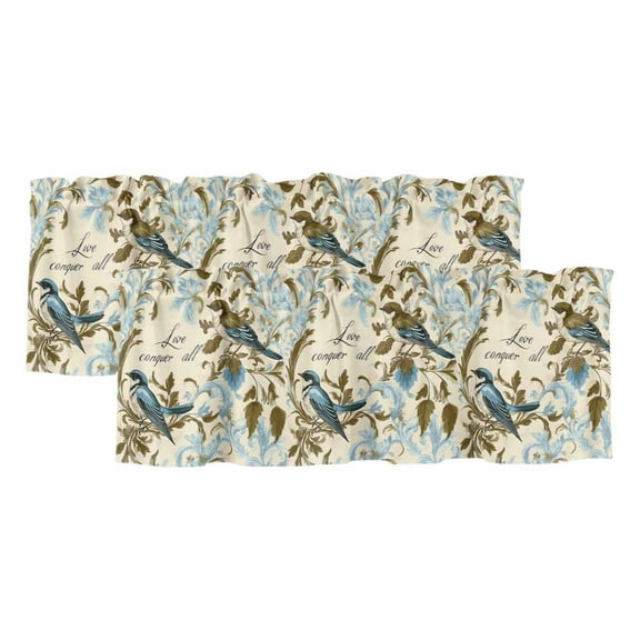 2 Pack Vintage Bird Flower Valance for Window Watercolor Green Blue Floral Kitchen Valance Rod Pocket Short Curtain Topper Decorative Window Treatment for Living Room Bedroom 42"x18"