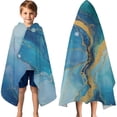 thumbnail image 3 of Blue Gold Wave Marble Pattern Hooded Bath Towel，60"x35" for Ages 3 To 12 Kids, Quick Dry Lightweight Soft Microfiber Hood Beach Towel Cover Up for Kids, 3 of 7