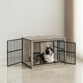 thumbnail image 4 of LEDREM Modern Double-Door Dog Crate Furniture for Medium Dogs up to 70 lb, Enclosed Base & Reinforced Steel Frame, 38.6-Inch Side Table Design, Greige, 4 of 6
