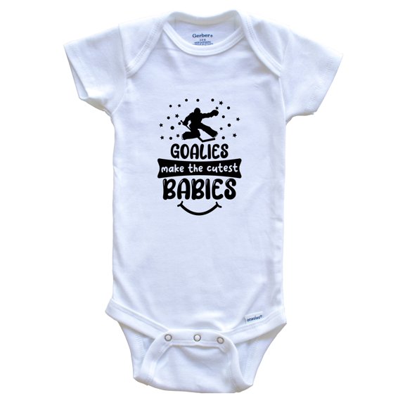 Goalies Make the Cutest Babies Funny Hockey Baby Bodysuit, 0-3 months white