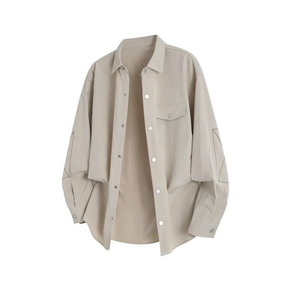 hotojiny Men's Shirt Shacket Oversized Long Sleeve Casual Button down Shirt Jacket Lightweight Solid Color Fall Coat with Pockets