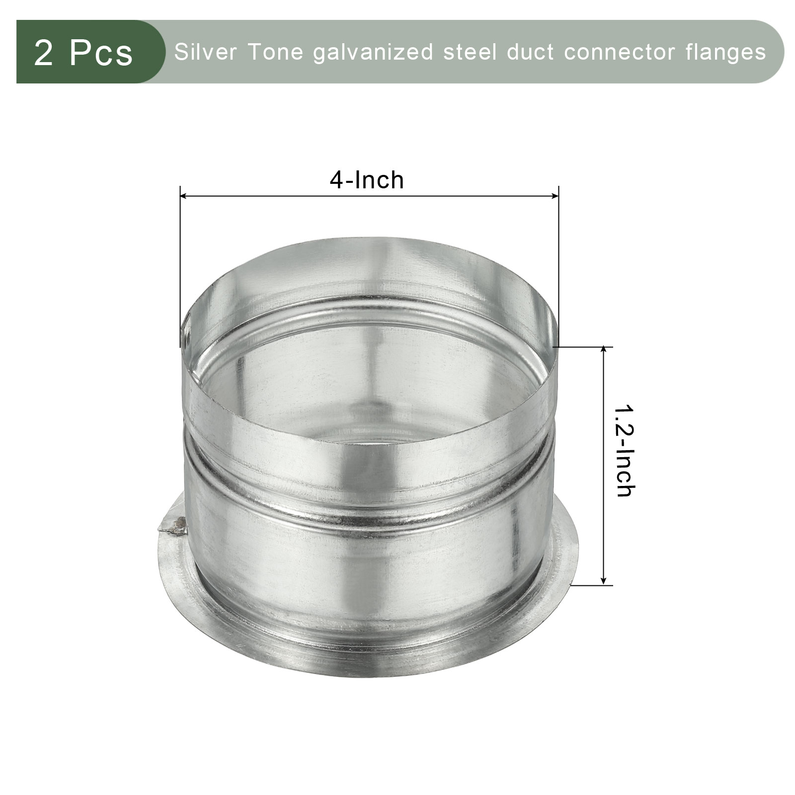 Duct Connector Flange, 2 Pcs Round Galvanized Steel Air Ducting Mounting Plate, Great for Heating Cooling Ventilation HVAC Exhaust Fan System(4 Inch, Silver Tone)