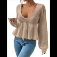 thumbnail image 2 of Suéter Adelgazante de Larga para Mujer, Informal, con Cuello en V, de Punto Caqui L, 2 of 10
