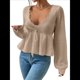 thumbnail image 2 of Suéter Adelgazante de Larga para Mujer, Informal, con Cuello en V, de Punto Caqui S, 2 of 10