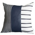 thumbnail image 2 of Boho Handcrafted Decorative Single Throw Pillow Cover Vegan Faux Leather Geometric 17" x 17" Navy Blue & Ivory Square for Couch, Bedding, 2 of 5