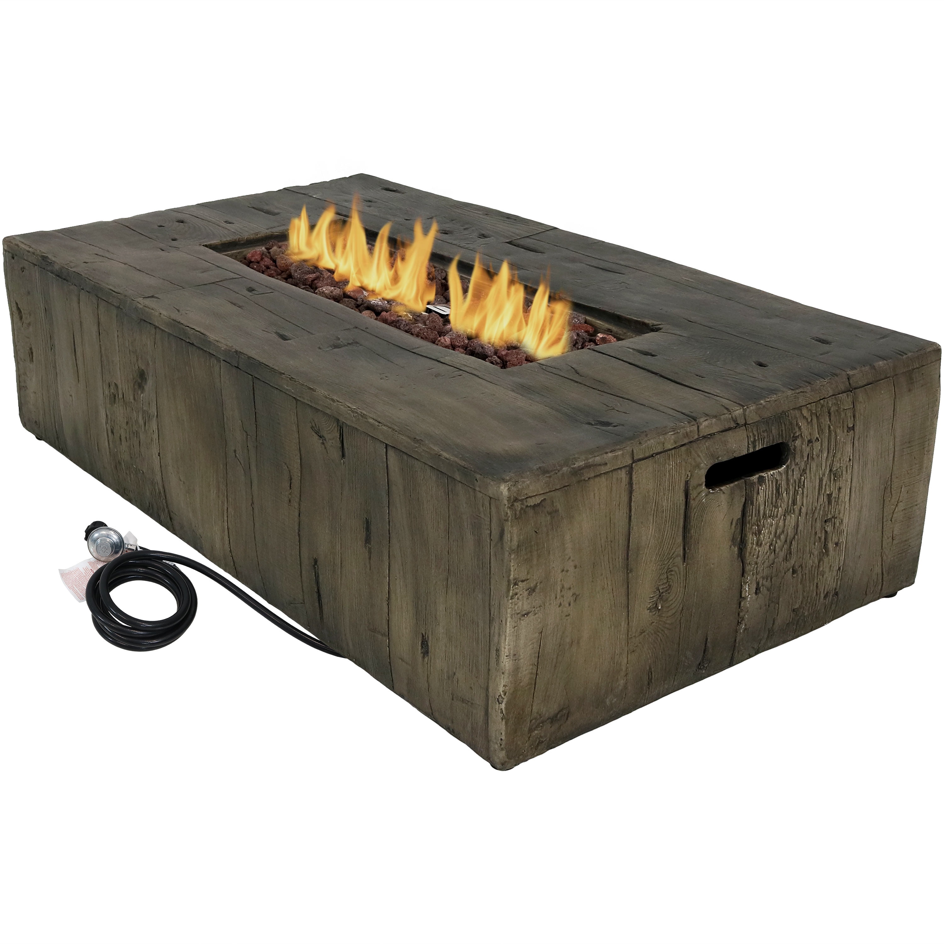 Sunnydaze Rustic Propane Gas Fire Pit Table with Outdoor Weather-Resistant  Durable Cover and Lava Rocks - Faux Wood Patio Fire Table - 48-Inch -  Walmart.com