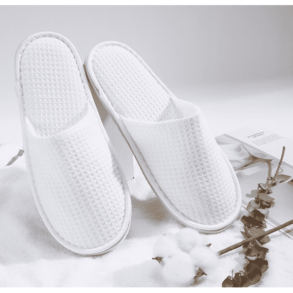 GIXUSIL 10 Pairs Waffle Closed Toe White Spa Slippers Hotel Slippers Fit Most Men and Women for Spa, Party Guest, Hotel and Travel