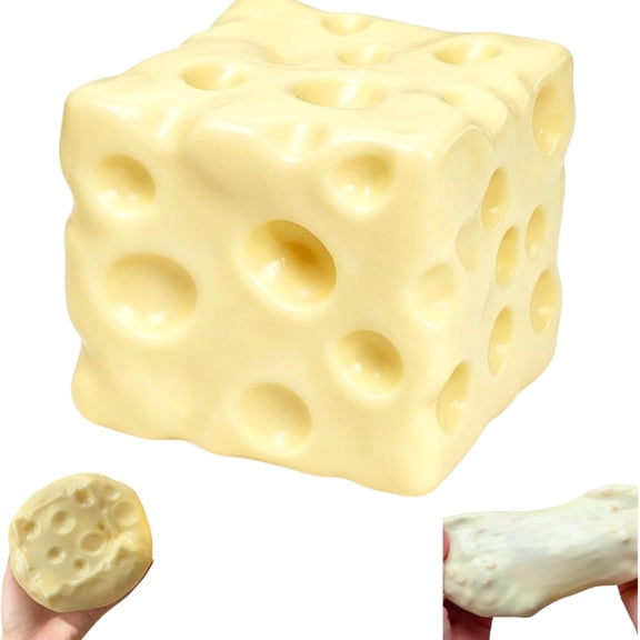 Crunchy Cheese Squishy, Realistic Swiss Cheese Sensory Fidget Toy, Bead‑Filled ASMR Squeeze Ball for Office Desktop Stress Relief, 2.8 Inch