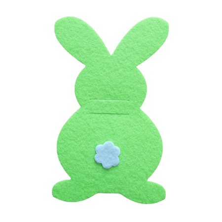

4PCS Easter Tableware Utensil Holders Knife and Fork Cover Rabbit with Mini Flower Wrapper for Home Dining Table Green