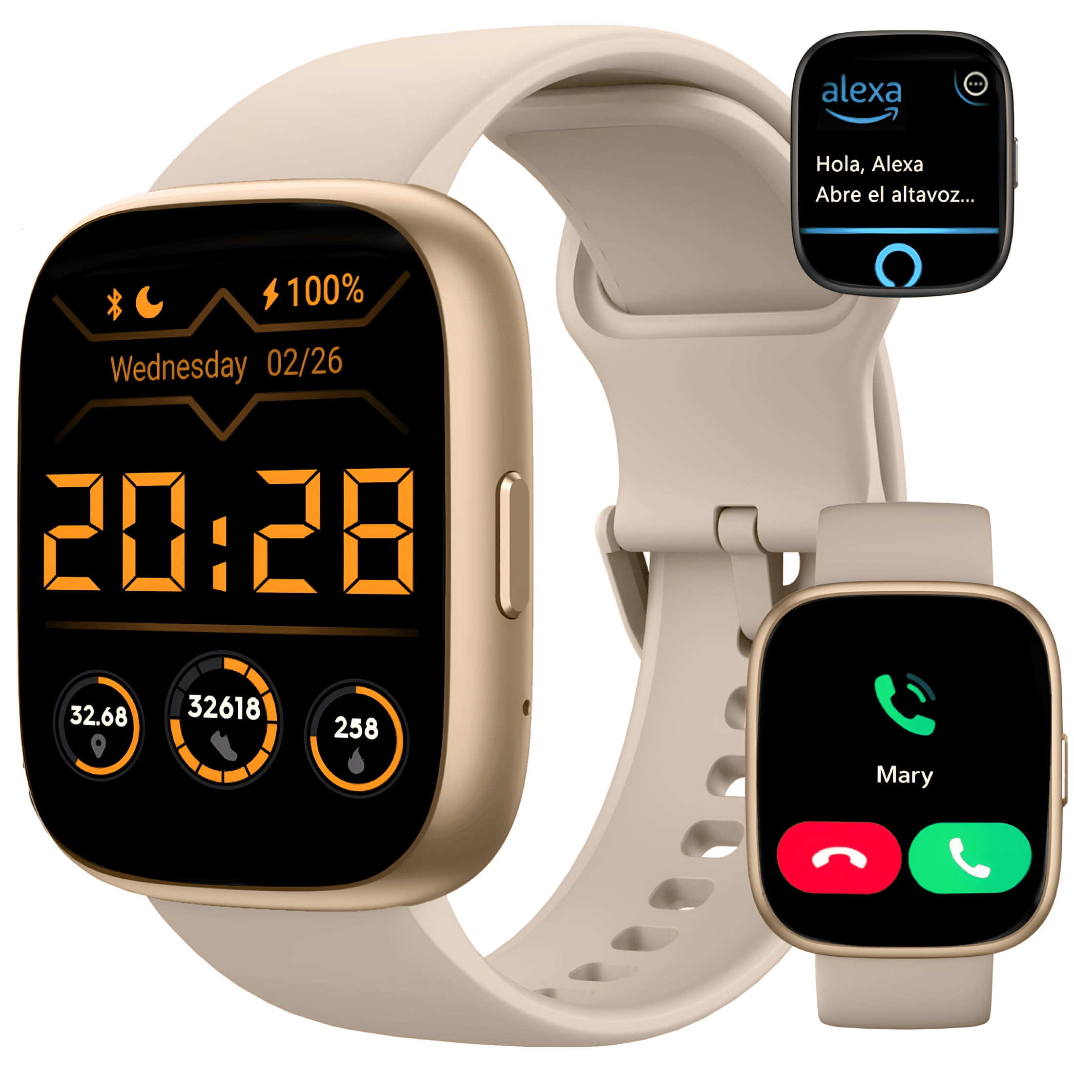 GJX Smart Watch Fits for Android & Iphone,1.83'' Smartwatch for Men Women,Bluetooth Call Answer & Dial/Alexa Voice Control/100+ Sports/30D Standby/128Mb/Ip68 Waterproof Fitness Tracker for Gift