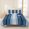 thumbnail image 3 of Full Quilt Set 78''x90'', Navy Blue Ombre Stripe Lightweight Summer Bedspread Coverlet Set with 2 Pillow Shams, Farmhouse Simple Striped Breathable All Season Quilt Bedding for Bedroom/Guest Room, 3 of 9