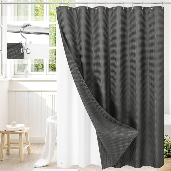 Juego de cortinas de ducha Craidlela 3 en 1, tela gofrada gris antracita