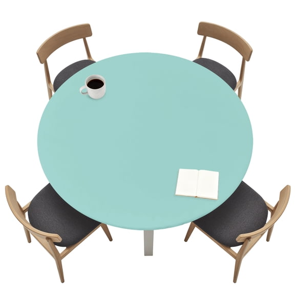 Round Tablecloths with Elastic Edged Farmhouse Decor Aqua Fitted Table Cloth Fits Tables up to 36"-44", Waterproof Table Cover for Indoor Outdoor Party