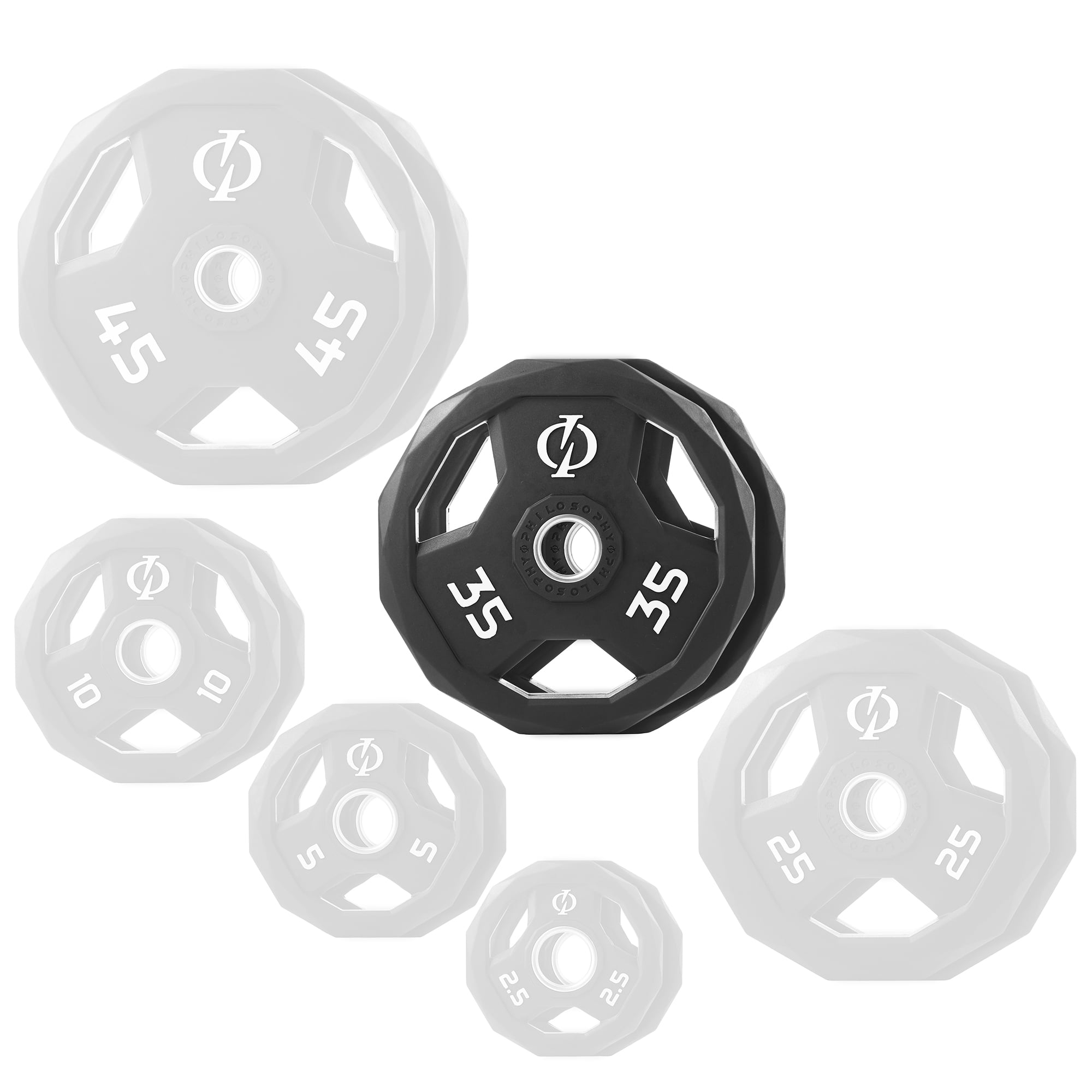 Philosophy Gym Set of 2 Rubber Coated 2-inch Olympic Grip Weight Plates (35 LB each) for Weightlifting