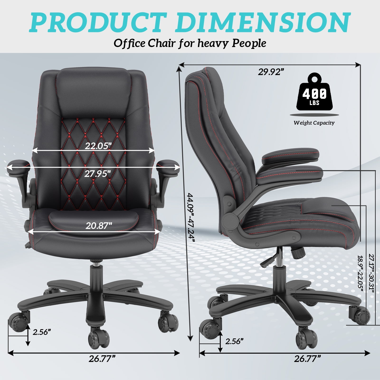 iooHug Big and Tall Office Chair 400lb, Executive Desk Computer Chair Adjustable Flip-up Armrests, PU Leather Swivel Task Chair with Ergonomic High Back and Lumbar Support,Black
