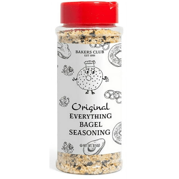 Original Everything Bagel Seasoning 8.5oz Blend Spcie Mix by Bakers Club - Black and White Sesame Seeds, Garlic, Onion, Poppy Seeds, and Salt Flavor, Kosher