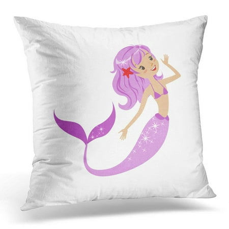 ARHOME Colorful Mermaid Character with Purple Hair and Long Fish Tail Happy Mythical Girl Swimming Underwater Pillows case 20x20 Inches Home Decor Sofa Cushion Cover