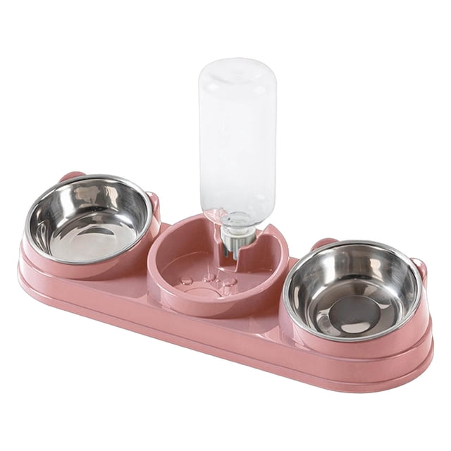 Triple Cat Bowls Pet Feeder with Water Dispenser 15° Raised Cat Dish Food and Water Bowls Set for Small Dogs Rabbit