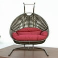 thumbnail image 2 of LeisureMod Modern Beige Wicker Double 2-Person Hanging Egg Swing Chair in Dark Red, 2 of 10