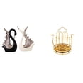 thumbnail image 1 of Elegantes figuras de cisne de cerámica y soporte giratorio para tazas, ideal como adorno de escritorio, estante de aniversario, chimenea, armario o de, 1 of 8