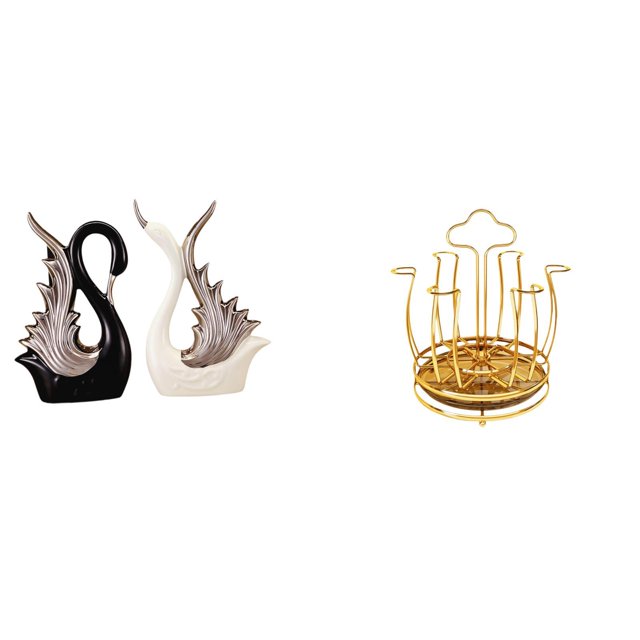 Elegantes figuras de cisne de cerámica y soporte giratorio para tazas, ideal como adorno de escritorio, estante de aniversario, chimenea, armario o de