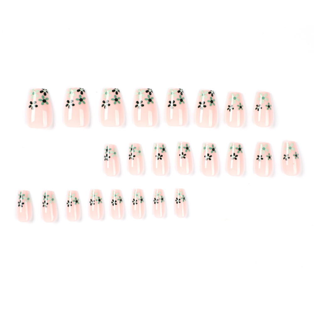Green Small Flower Fake Nails Girls Fresh Artificial Nails MediumStyle