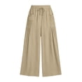 thumbnail image 5 of CHGBMOK Women's Plus Size Palazzo Pants Elastic High Waist Drawstring Wide Leg Pants Flowy Floor-Length Trousers with Pockets Loose Casual Pants, 5 of 9