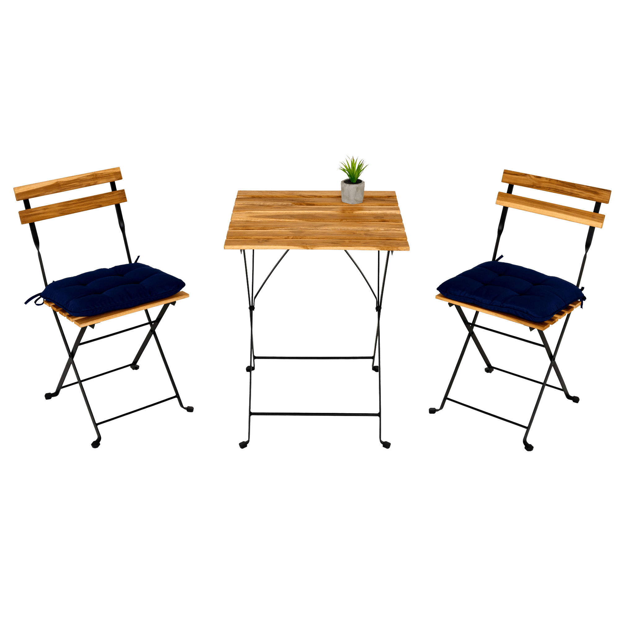 Solid Teak Wood Bistro Set Folding Table And Chair Set Power Coating