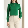 thumbnail image 6 of INSPIRE CHIC Women's Stand Collar Pleated Button Keyhole Button Blouse S Green-1, 6 of 8