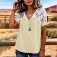 thumbnail image 6 of hlysgo Women's Lace V-Neck T-Shirts Short Sleeve Loose Fitting Tunic Basic Tops Summer Lightweight Shirts Khaki,S, 6 of 6