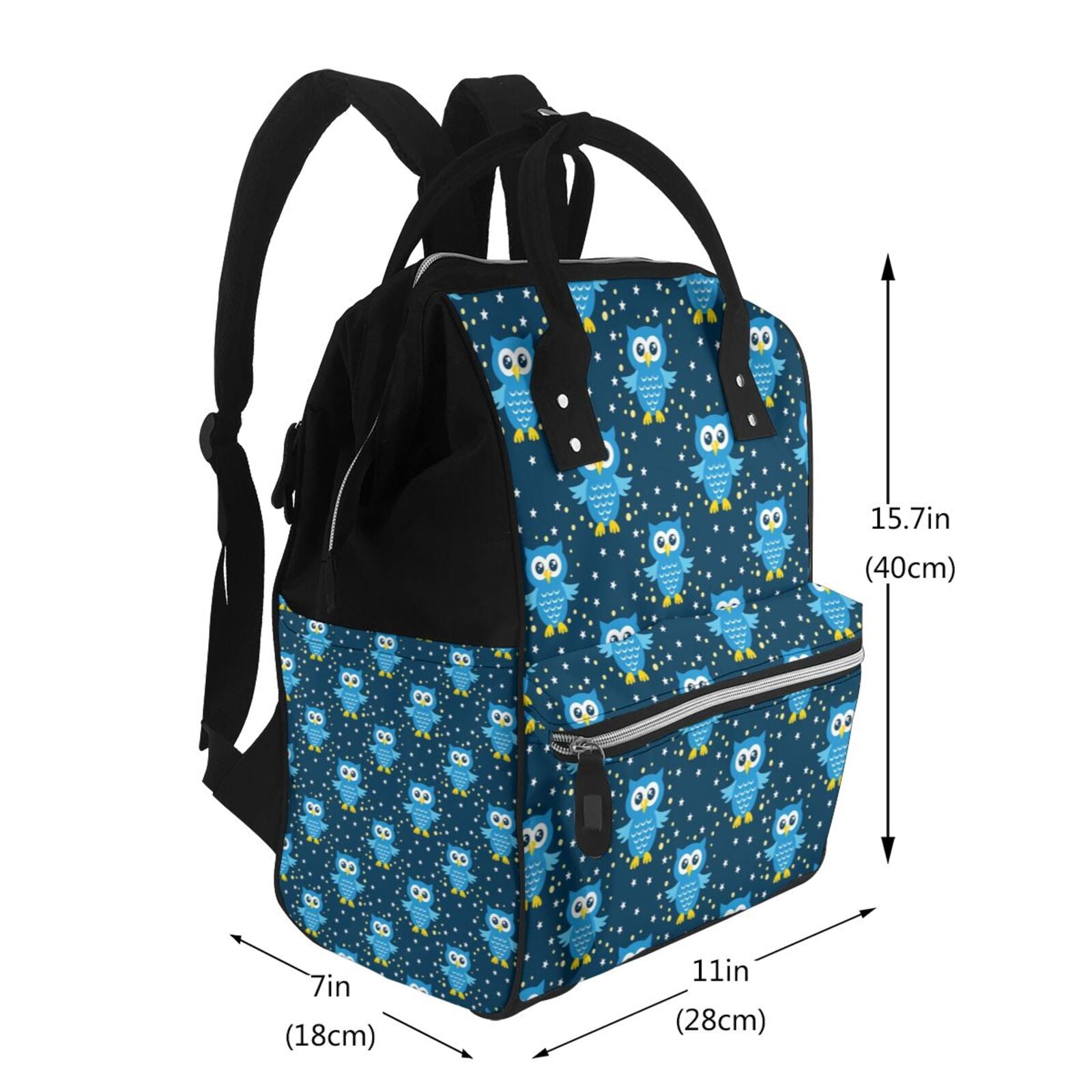 Ratiio Blue Owl Mummy Backpack - Waterproof Twill Canvas, Large Capacity Diaper Bag with Multiple Pockets and Adjustable Straps