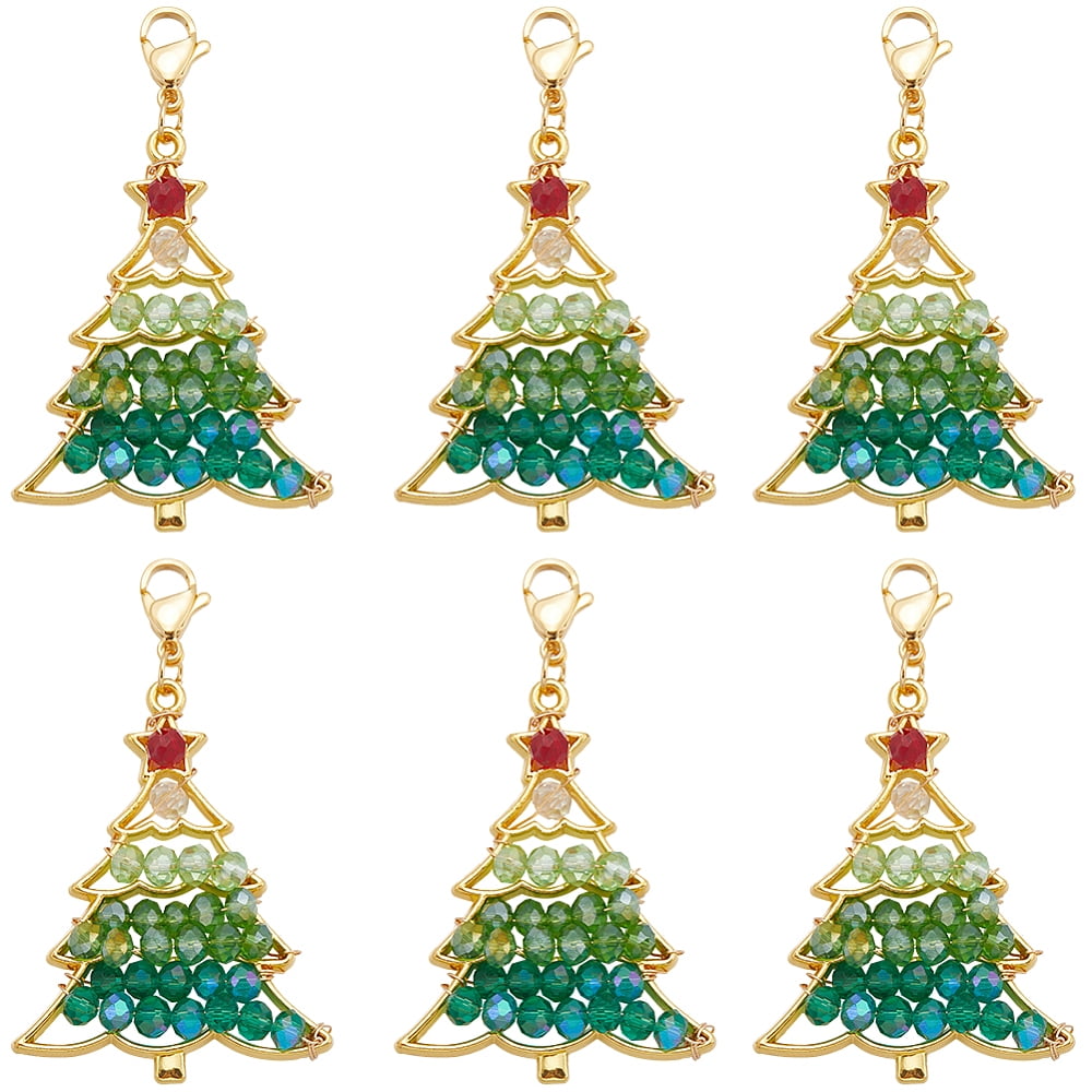1 Box 10Pcs Christmas Tree Charms Xmas Tree Charm Large Metal Alloy Glass Holiday Winter Themed Green Trees Charms Bulk for Jewelry Making Charms Adult Diy Craft Supply Christmas Party Decor DIY