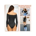 thumbnail image 2 of LELINTA Women's Off Shoulder Long Sleeve Bodysuit Tops Sexy Bodysuit Tummy Control Seamless Slimming Body Shaper Body Suits Jumpsuit Tops, Black, 2 of 6