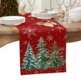 thumbnail image 4 of Table Runner Dresser Scarves 70 Inch Long, Christmas Watercolor Green Pine Tree Linen Dining Table Runners Xmas Tree Snowflake on Red Tabletop Scarf for Wedding Holiday Party Kitchen, 4 of 7