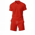 thumbnail image 5 of ZToonmas Men's 2 Piece Summer Outfit Set Short Sleeve Collared Shirt with Drawstring Shorts for Daily and Sports, 5 of 6
