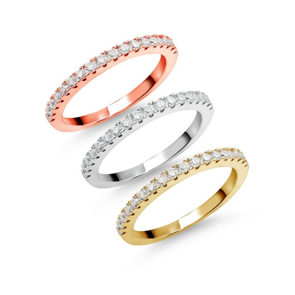 Gem Stone King 18K Yellow and Rose Gold Plated and White Silver Eternity Wedding Band Rings Moissanite (0.30 cttw, Size 6)