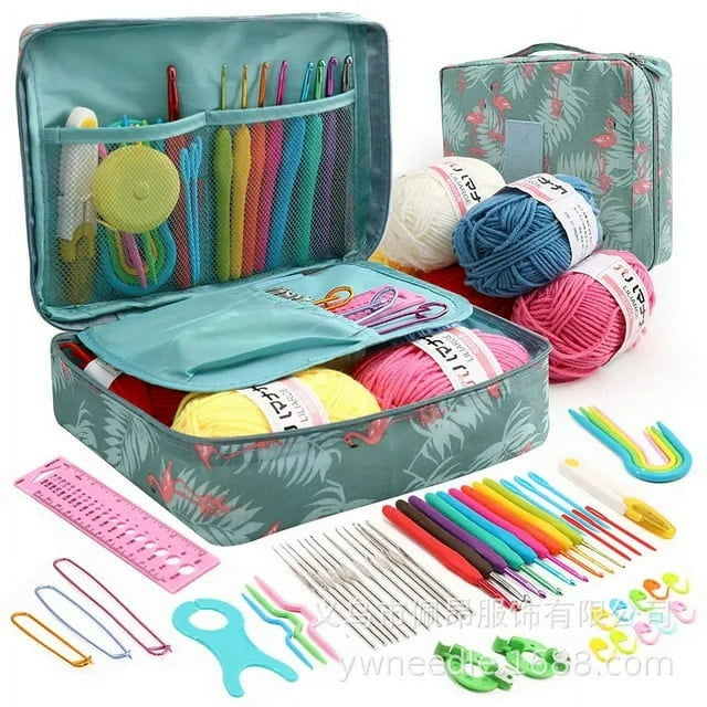 YOPTOP 59 Pcs Include 5 Skeins Yarn Hooks Needles Storage Bag Crochet Kit with Knitting Accessories Set for Beginners Gift Freeshipping,C5