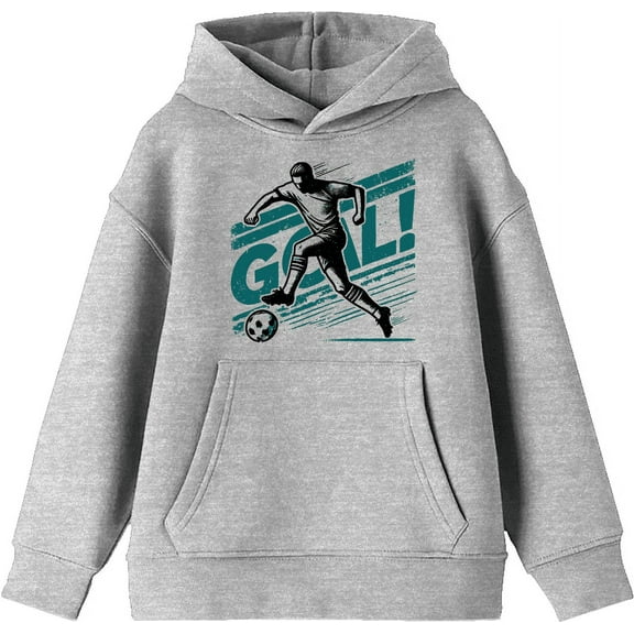 "Goal!" Soccer Sports Youth Heather Gray Long Sleeve Hoodie-Medium