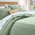 thumbnail image 3 of Ameha 3-Piece Linen Bedspread Set Ultrasonic Chevron Pattern Lightweight Quilt Olive Green Queen, 3 of 8