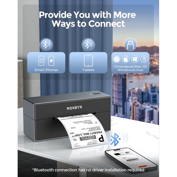 Bluetooth Wireless Thermal Label Printer, 4x6 Shipping Label ...