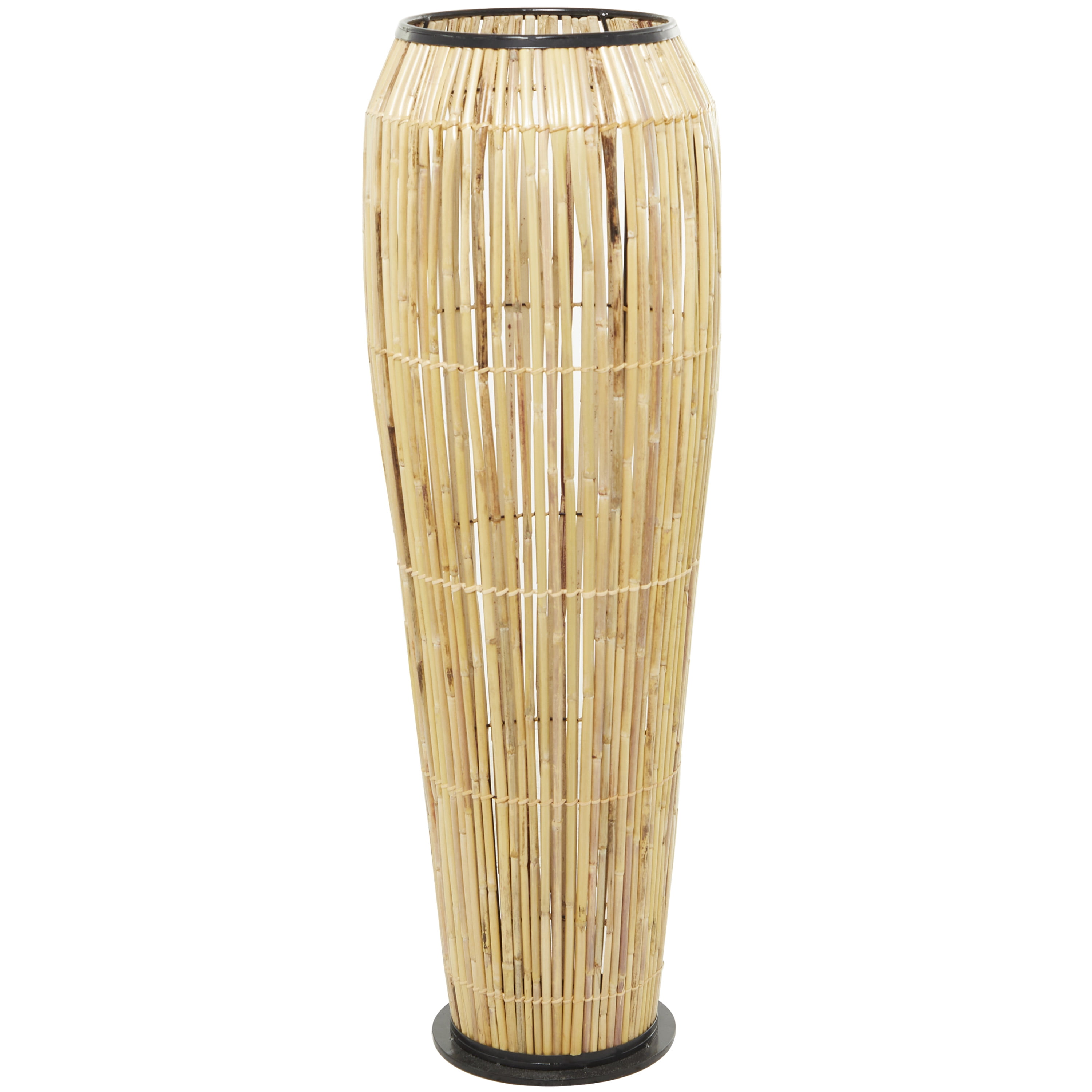DecMode 47" Handmade Slatted Frame Light Brown Rattan Vase with Black Metal Accents