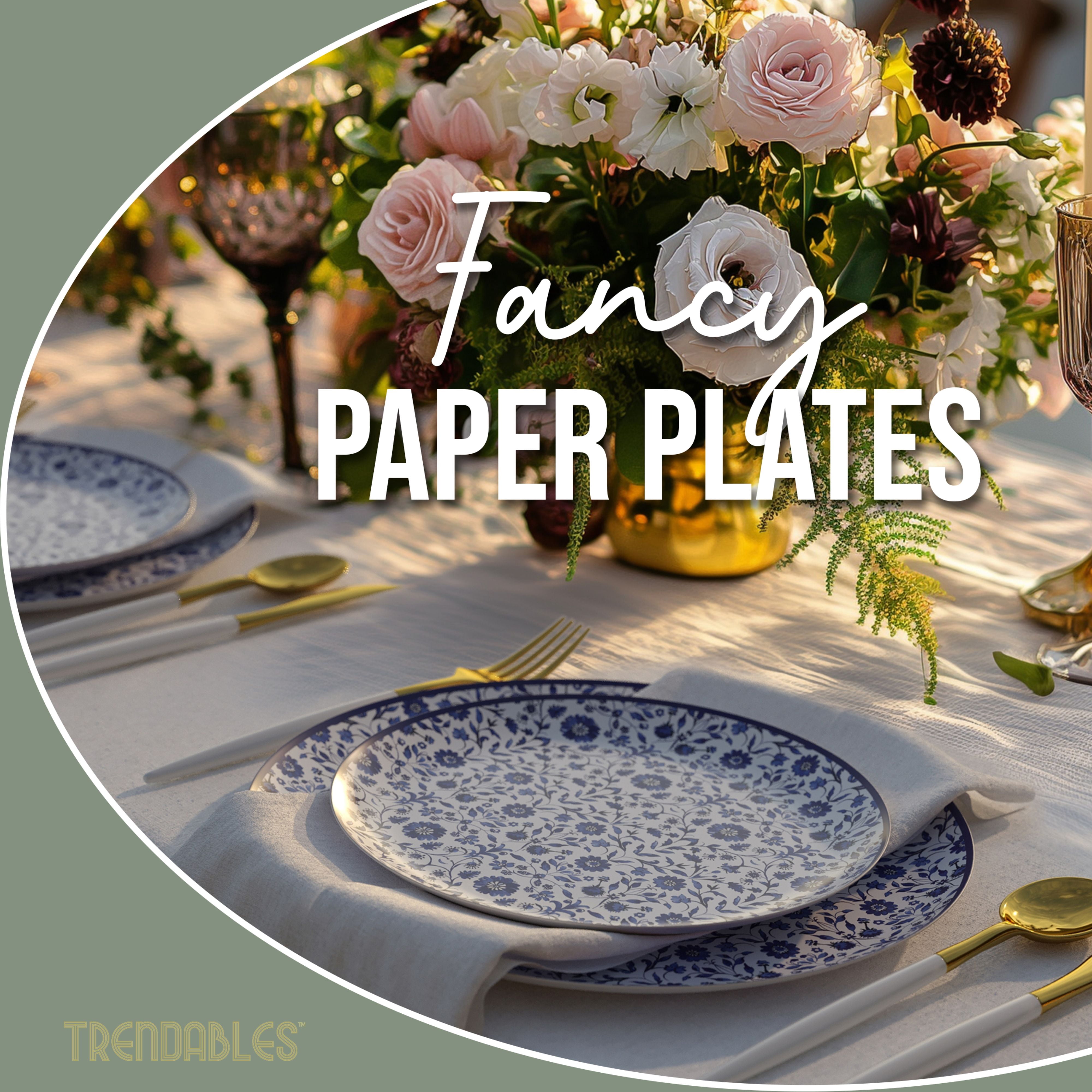 Crown Display Heavy Duty Paper Plates Set for 32 Guests, 64 Fancy Disposable Plates, Florentine